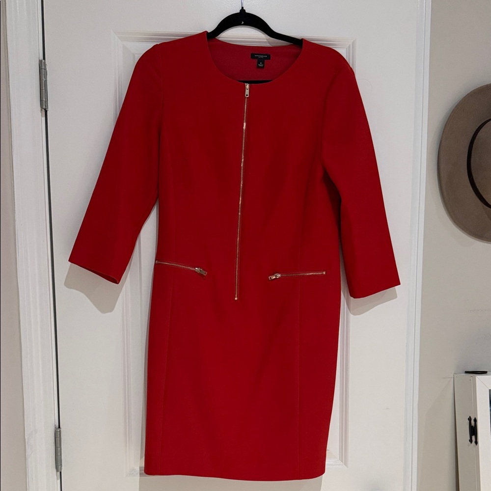 Ann Taylor Red Zip-Front Women's Dress